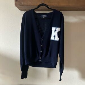 Vintage Navy Blue Letterman Varsity Cardigan, Size L, Unisex, Retro